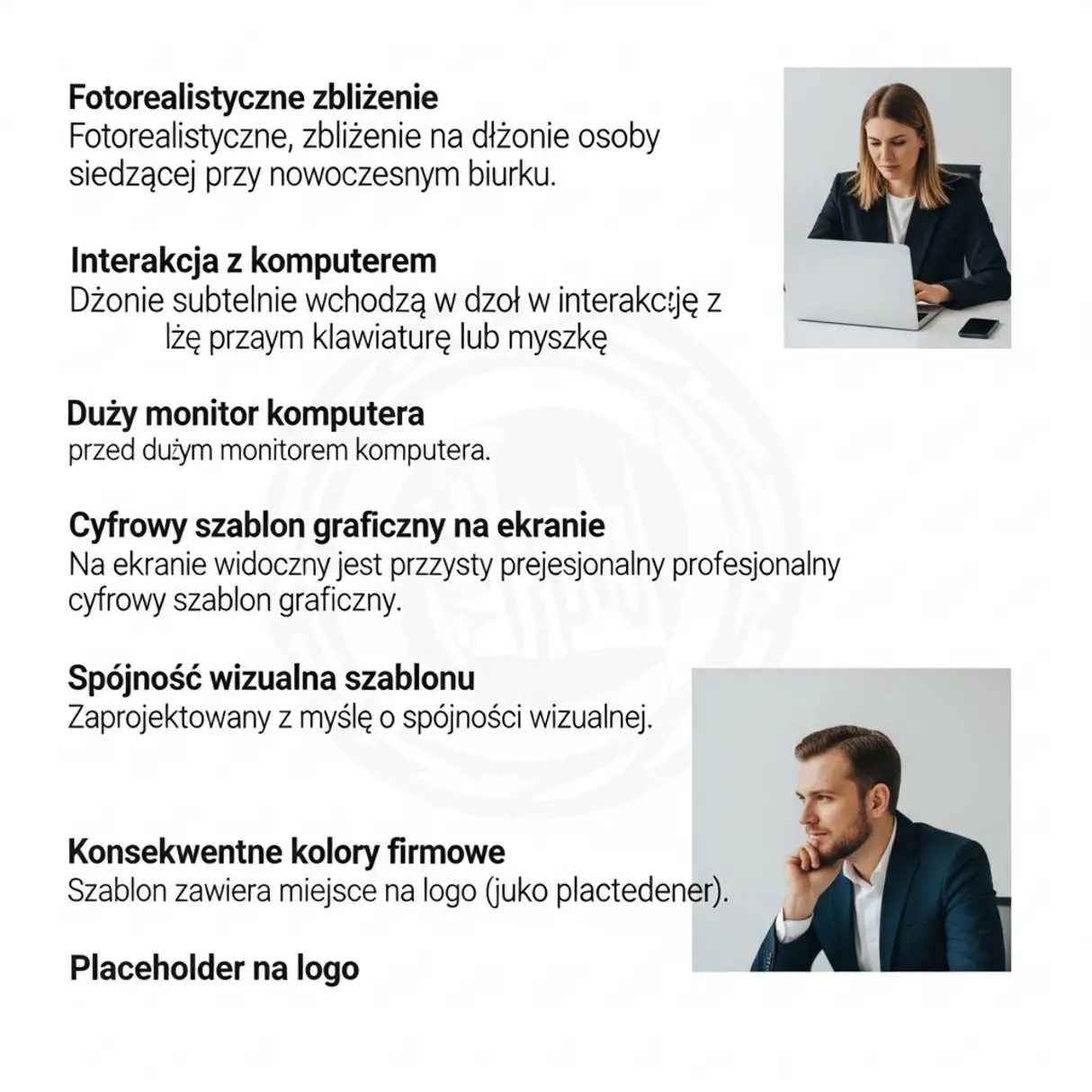 Dłonie przy komputerze z szablonem graficznym, miejsce na logo.