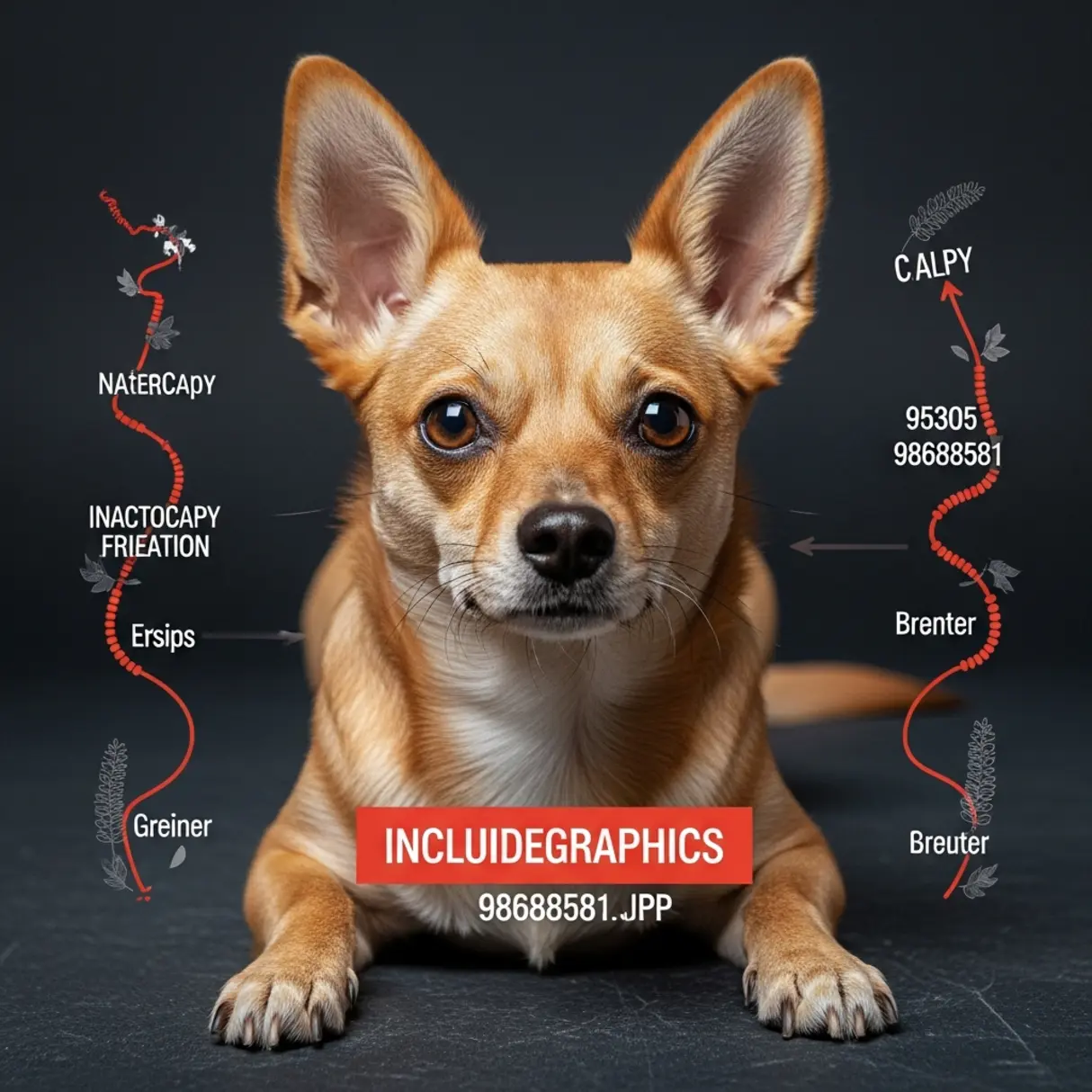 Portret psa rasy chihuahua z infografiką z etykietami.