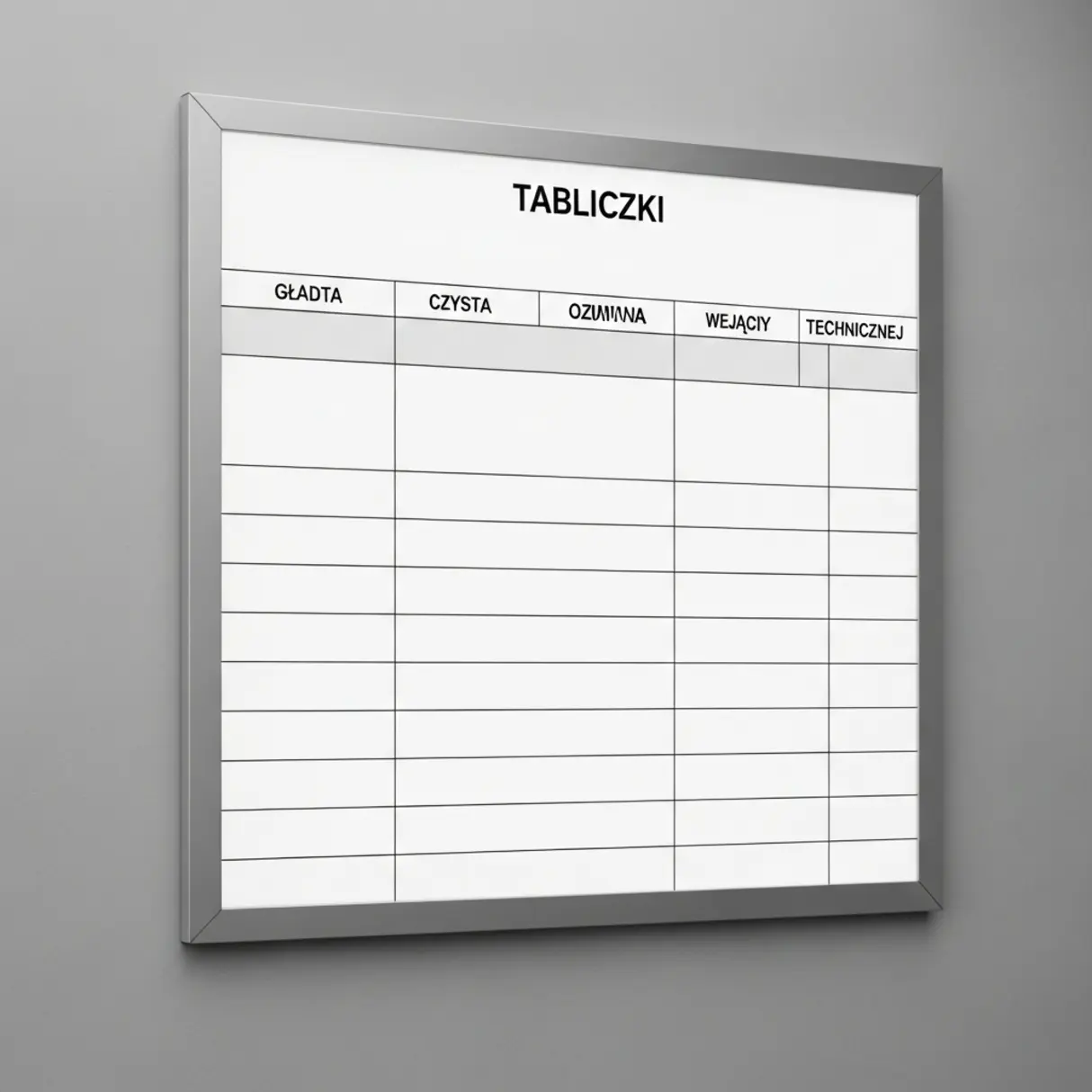 Minimalistyczna, pusta tabliczka informacyjna w hali produkcyjnej.