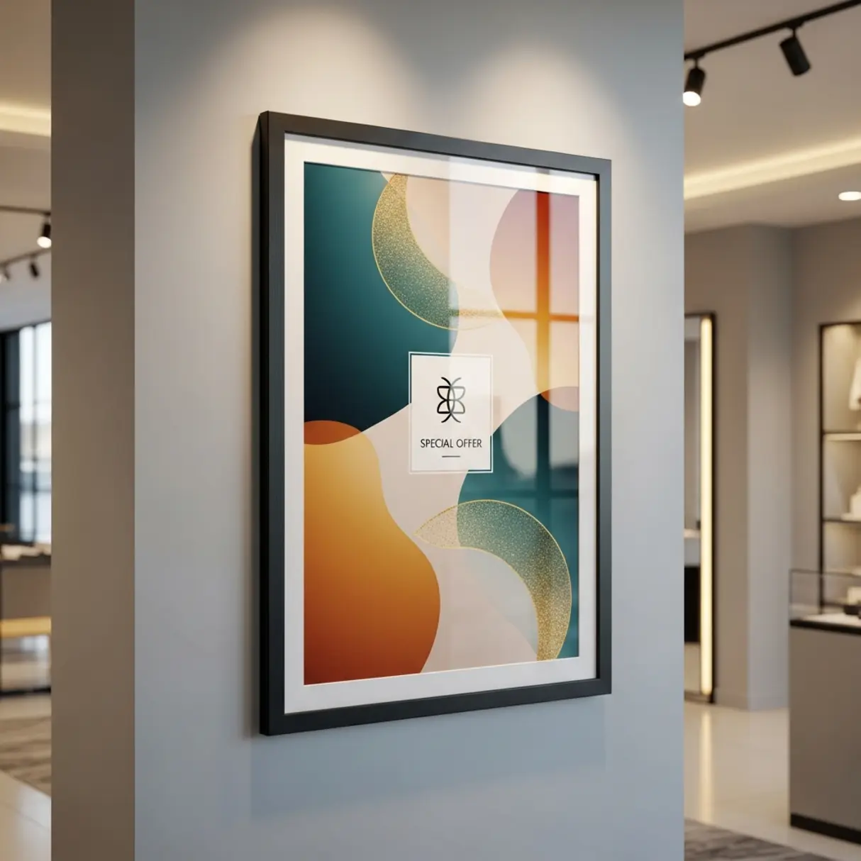 Czarna ramka zatrzaskowa A4 z grafiką promocyjną 